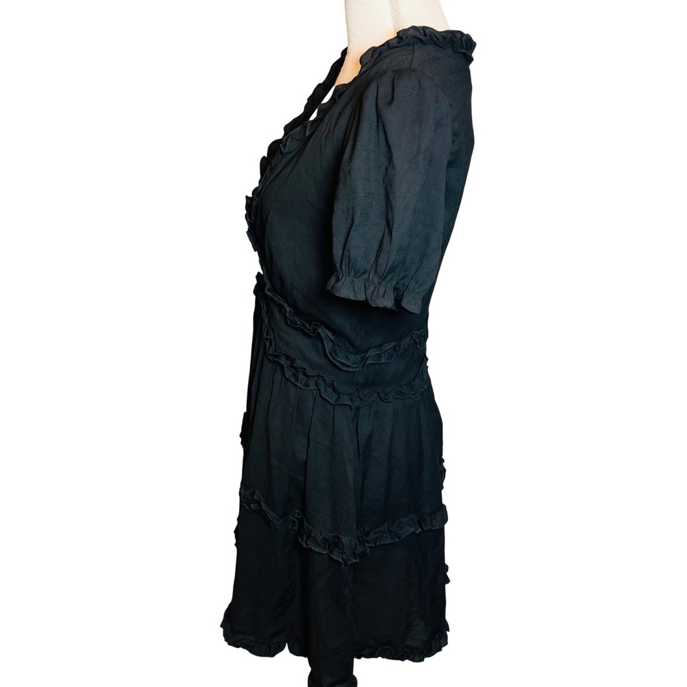 Trixxi Francesca's Black Ruffle Mini Dress V-Neck Puff‎ Sleeve L NEW Rodeo - Picture 8 of 15